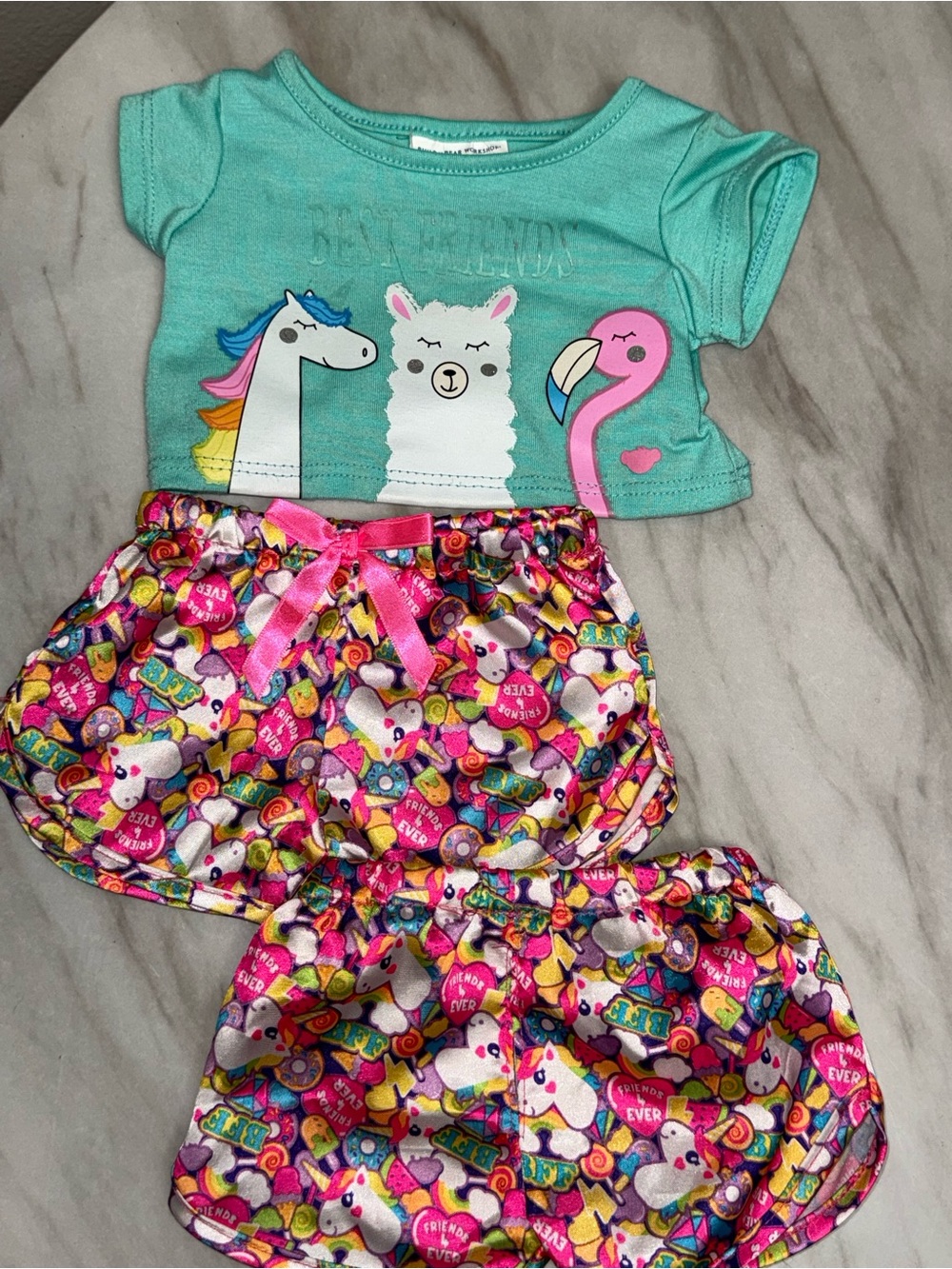 Build a bear tshirt & 2 silk PJ shorts